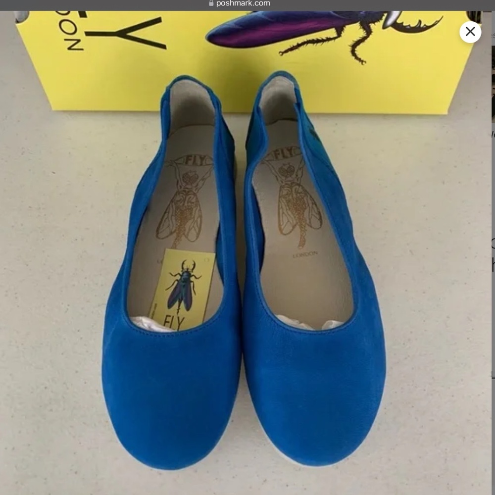 FLY London Cupido Leather Logo Slip On Flats Electric blue EU 36 US 6 NEW